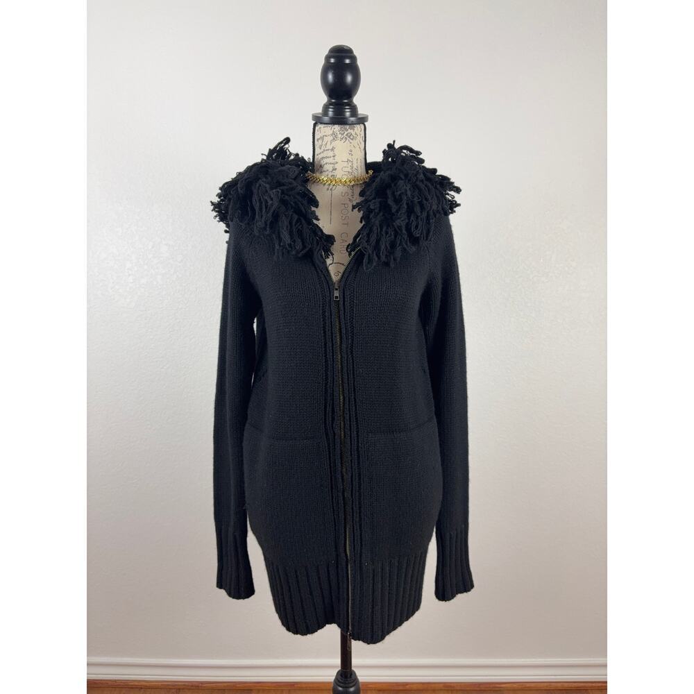 B45 Zadig & Voltaire Hoodie Cardigan Sweater Bird Fringe Alpaca Wool OS Grunge - Picture 3 of 7